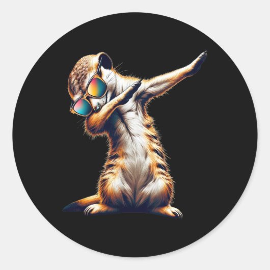 Sticker Rond Dabbing Meerkat Dancing Dab Surikate (Devant)