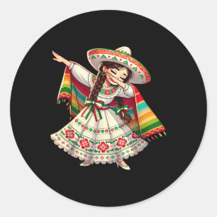 Sticker Rond Dabbing Mexicain Poncho Sombrero Cinco De May