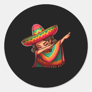 Sticker Rond Dabbing Mexicaine Femme Poncho Cinco De Mayo Girl