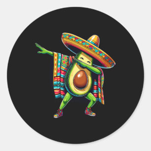 Sticker Rond Dabbing Mexican Poncho Avocado Cinco De Mayo