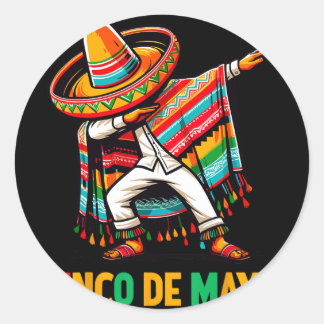 Sticker Rond Dabbing Mexican Poncho Cinco De Mayo Fiesta 5 