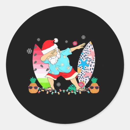 Sticker Rond Dabbing Père Noël Hawaiian Surf Surf Noël en (Devant)