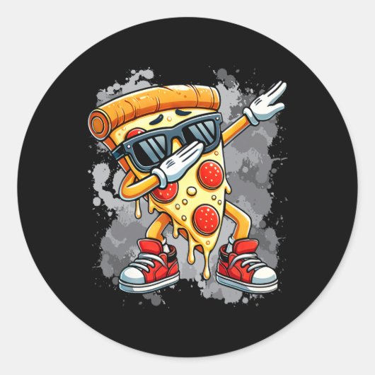 Sticker Rond Dabbing Pizza Slice Dance Pizza Toddler Boy Dancin (Devant)