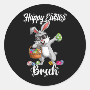 Sticker Rond Dabbing Rabbit Jour de Pâques Bruh Oeufs Dab Garço