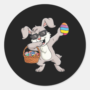 Sticker Rond Dabbing Rabbit Jour de Pâques OEufs Amusants Garço