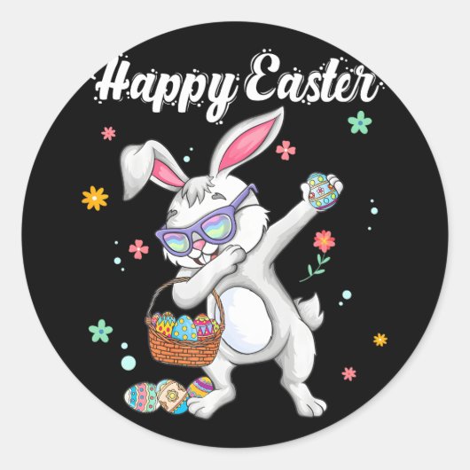 Sticker Rond Dabbing Rabbit OEufs de Pâques Dab Bunny Boys (Devant)