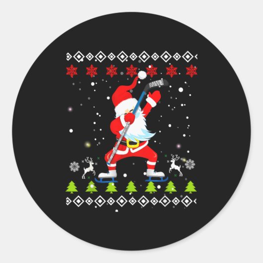 Sticker Rond Dabbing Santa Hockey Ugly Christmas Sweater Xmas  (Devant)