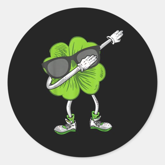 Sticker Rond Dabbing Shamrock St Patrick's Day Funny Irish Boys (Devant)