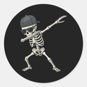 Sticker Rond Dabbing Skeleton Pirate Halloween Jolly roger pour