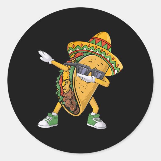 Sticker Rond Dabbing Taco Cinco De Mayo Drôle Nourriture Mexica (Devant)