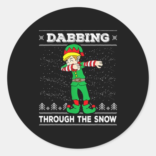 Sticker Rond Dabbing Through The Snow Elf Dab Ugly Christmas Sw (Devant)