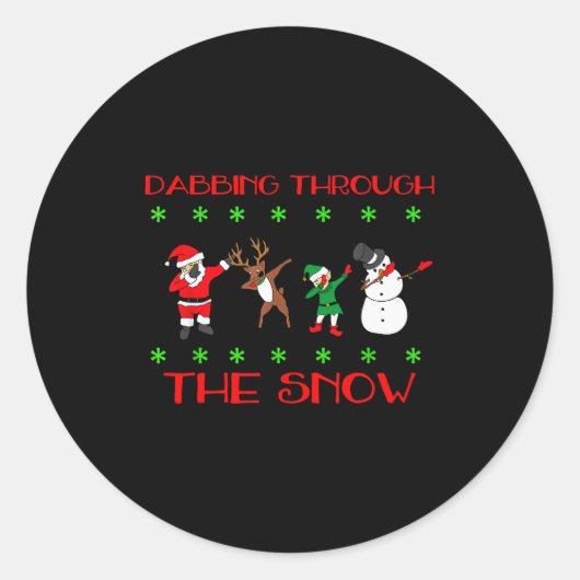 Sticker Rond Dabbing Through The Snow Funny Christmas Design  (Devant)