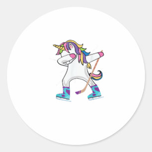 Sticker Rond Dabbing Unicorn Avec Bâton De Hockey Unicorn Sport