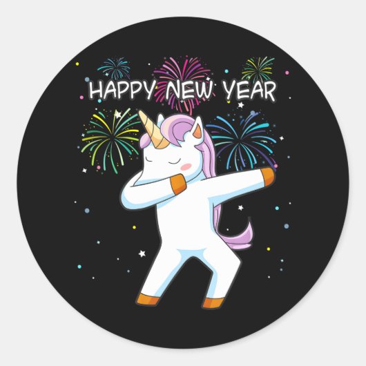 Sticker Rond Dabbing Unicorn Bonne danseuse du Nouvel An (Devant)