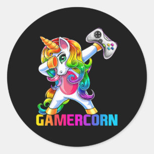Sticker Rond Dabbing Unicorn contrôleur de jeu vidéo Gamer Girl