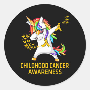 Sticker Rond Dabbing Unicorn Enfance Cancer Awareness Guerrier