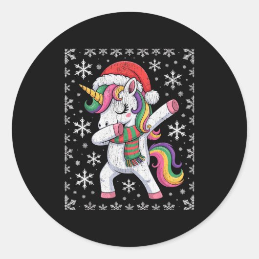 Sticker Rond Dabbing Unicorn Santa Hat Christmas Xmas Dab (Devant)