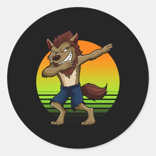 Sticker Rond Dabbing Werewolf Retro Sunset Halloween Garçons En (Devant)