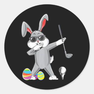 Sticker Rond Dabing Pâques Golf Bunny Lapin de Pâques Golfeur d