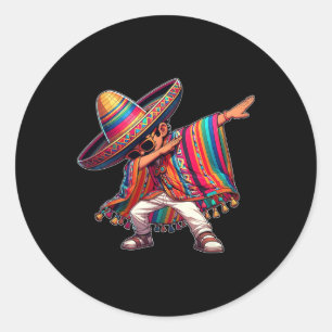 Sticker Rond Dabler Mexicain Poncho Cinco De Mayo Hommes Sombre