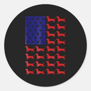 Sticker Rond Dachshund - 4 juillet Drapeau Américain