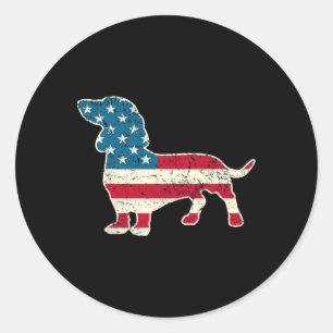 Sticker Rond Dachshund 4 juillet Drapeau américain Amoureux des