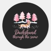 Sticker Rond Dachshund à travers la neige Chien de Vienne Noël  (Devant)