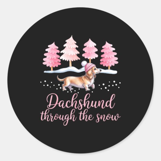 Sticker Rond Dachshund à travers la neige Chien de Vienne Noël  (Devant)