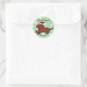 Sticker Rond Dachshund Cartoon de Noël Snowflakes (Sac)