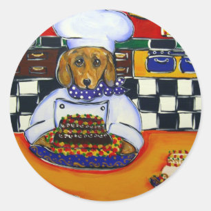 Sticker Rond Dachshund Chef