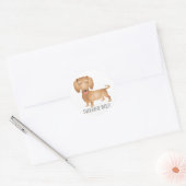 Sticker Rond Dachshund Chien Chien Chien Souriant, Bonjour, Pen (Enveloppe)