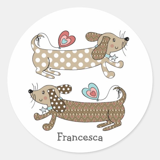 Sticker Rond Dachshund, chien de saucisse personnalisé (Devant)