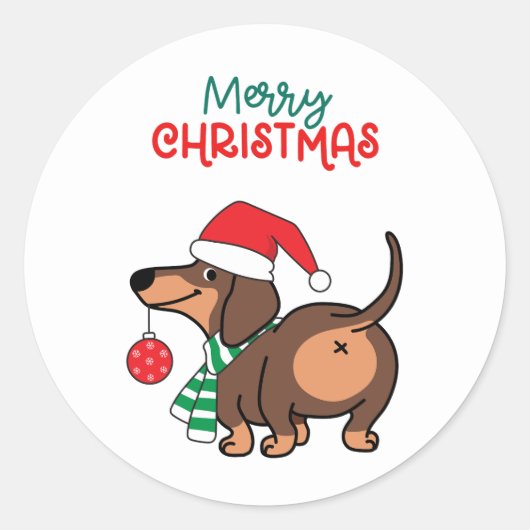 Sticker Rond Dachshund Chien mignonne Joyeux Noël (Devant)