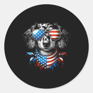 Sticker Rond Dachshund Chien Patriotique 4 juillet Américain Us
