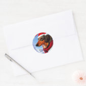 Sticker Rond Dachshund, Chien Père Noël, Personnaliser, Noël (Enveloppe)