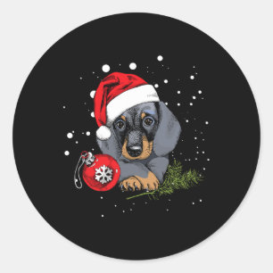 Sticker Rond Dachshund Chien sapin de Noël Lumière Père Noël No