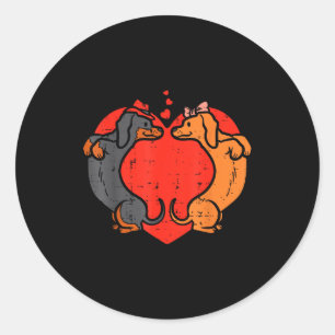 Sticker Rond Dachshund Cœur Mignon Saint-Valentin Animal Chien