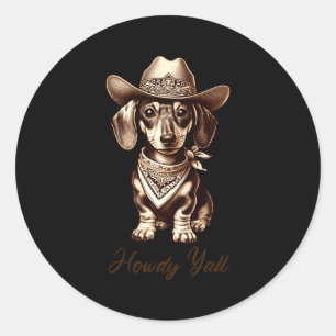 Sticker Rond Dachshund Cow-boy Chien Saucisse Mignon Cow-boy We