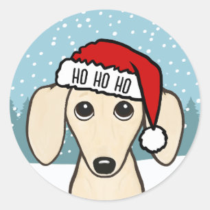 Sticker Rond Dachshund crème Santa Chien mignon personnalisé
