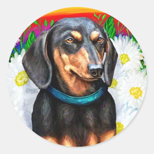 Sticker Rond Dachshund Daisy Patch B&T (Devant)