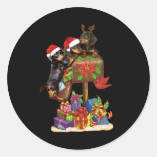 Sticker Rond Dachshund Dans Boîte Lettre De Noël Extérieur Déco