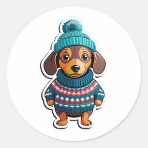 Sticker Rond Dachshund dans l'autocollant de Sweater