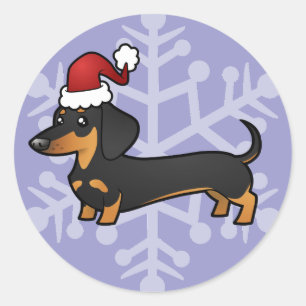 Sticker Rond Dachshund de Noël (manteau lisse)