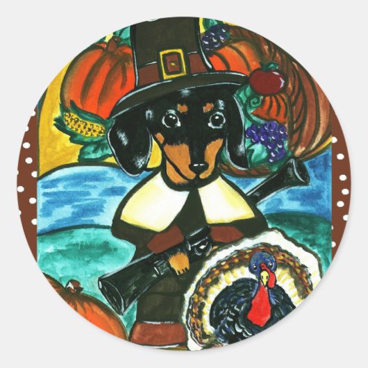 Sticker Rond Dachshund de Thanksgiving (Devant)