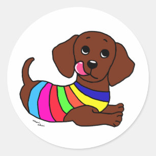 Sticker Rond Dachshund Dessin 1