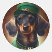 Sticker Rond Dachshund Dog en tenue de la Saint Patrick (Devant)