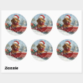 Sticker Rond Dachshund Dog in Sledge Let it Snow Christmas (Feuille)