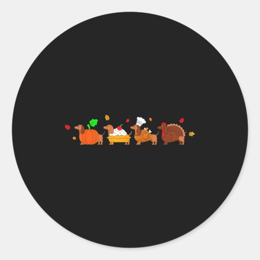 Sticker Rond Dachshund Dog Pumpkin E Turkey Thanksgiving  (Devant)