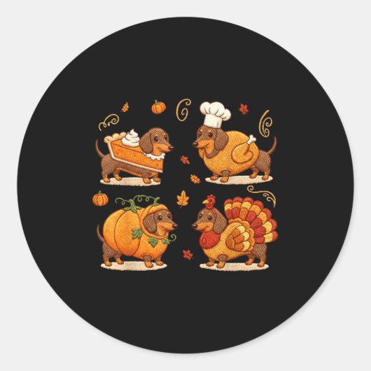 Sticker Rond Dachshund Dog Pumpkin E Turkey Thanksgiving Men Wo (Devant)