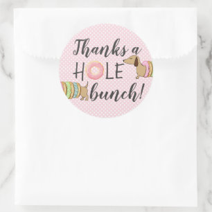 Sticker Rond Dachshund et Donuts Party Merci un Hole Bunch